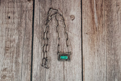 Handmade Sterling Silver Royston Turquoise Bar Necklace | Handmade Paperclip Chain | Jennifer’s Silver Legends Collection