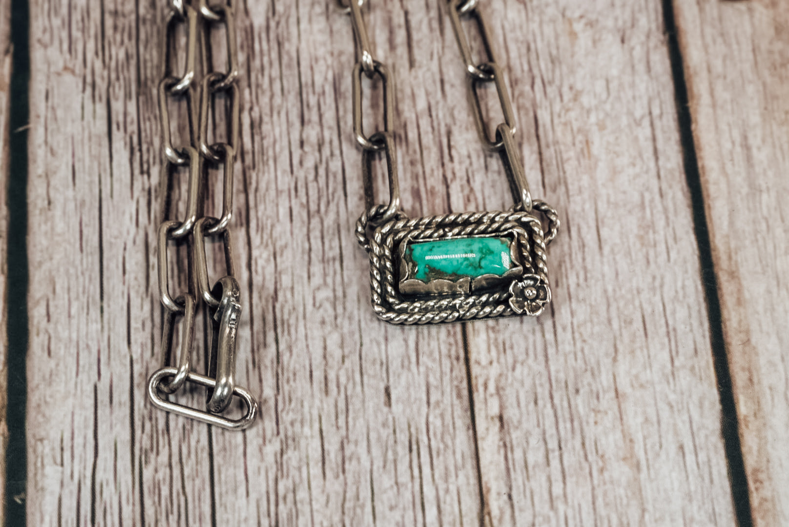 Handmade Sterling Silver Royston Turquoise Bar Necklace | Handmade Paperclip Chain | Jennifer’s Silver Legends Collection