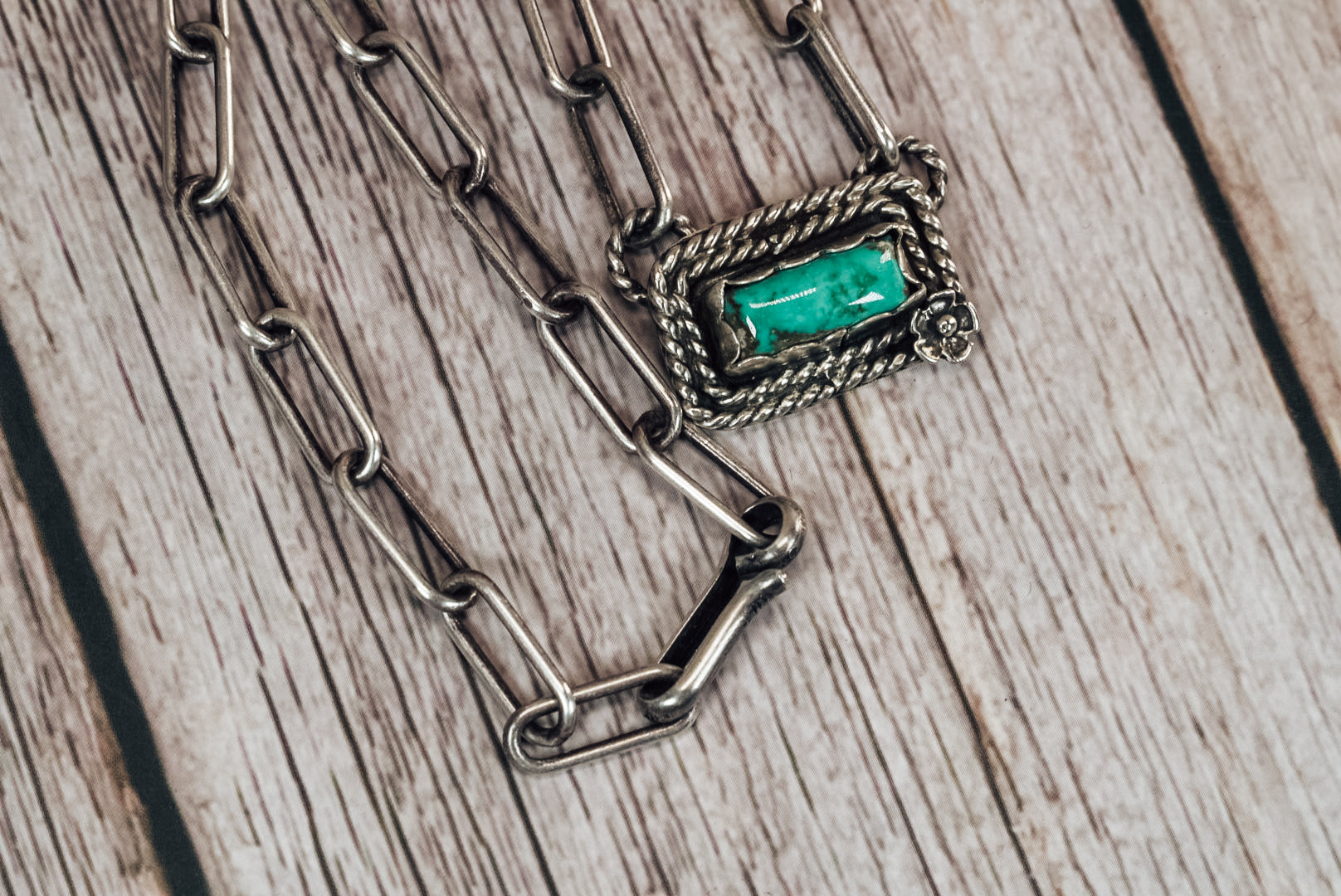 Handmade Sterling Silver Royston Turquoise Bar Necklace | Handmade Paperclip Chain | Jennifer’s Silver Legends Collection