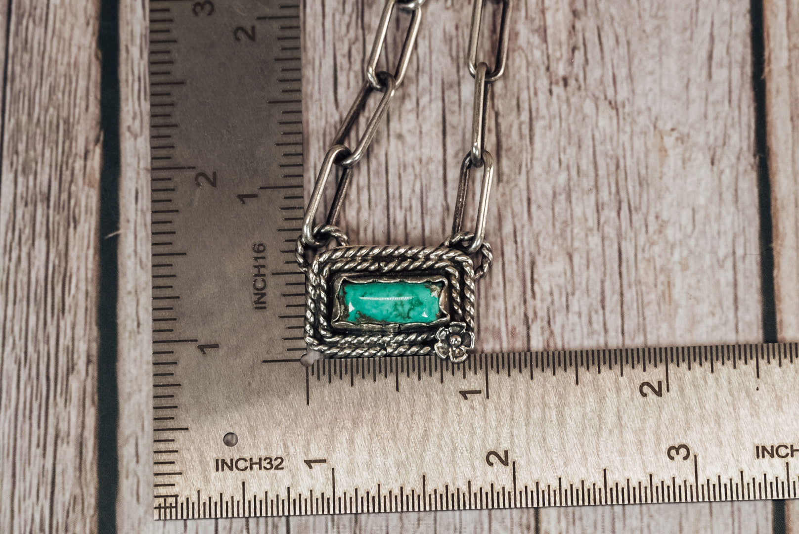 Handmade Sterling Silver Royston Turquoise Bar Necklace | Handmade Paperclip Chain | Jennifer’s Silver Legends Collection