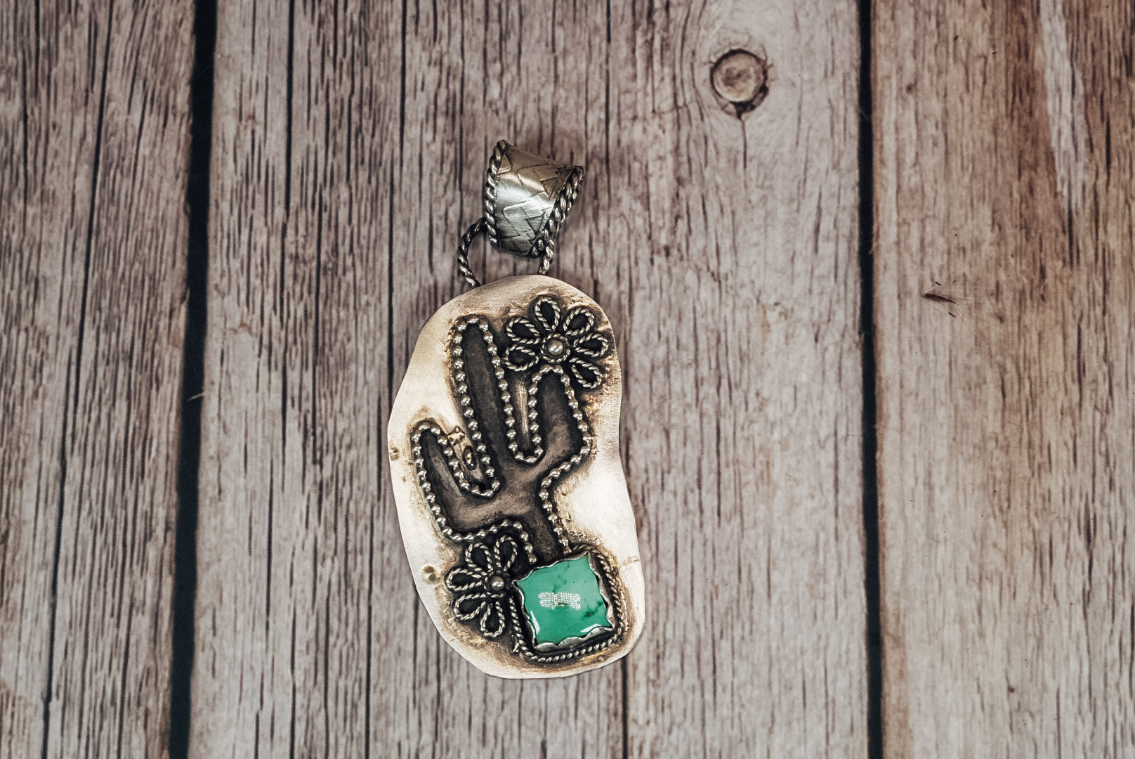 Handmade Sterling Silver Easter Blue Turquoise Cactus Pendant | Desert Flower Pendant | Jennifer’s Silver Legends Collection