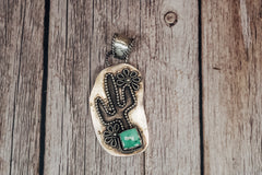 Handmade Sterling Silver Easter Blue Turquoise Cactus Pendant | Desert Flower Pendant | Jennifer’s Silver Legends Collection