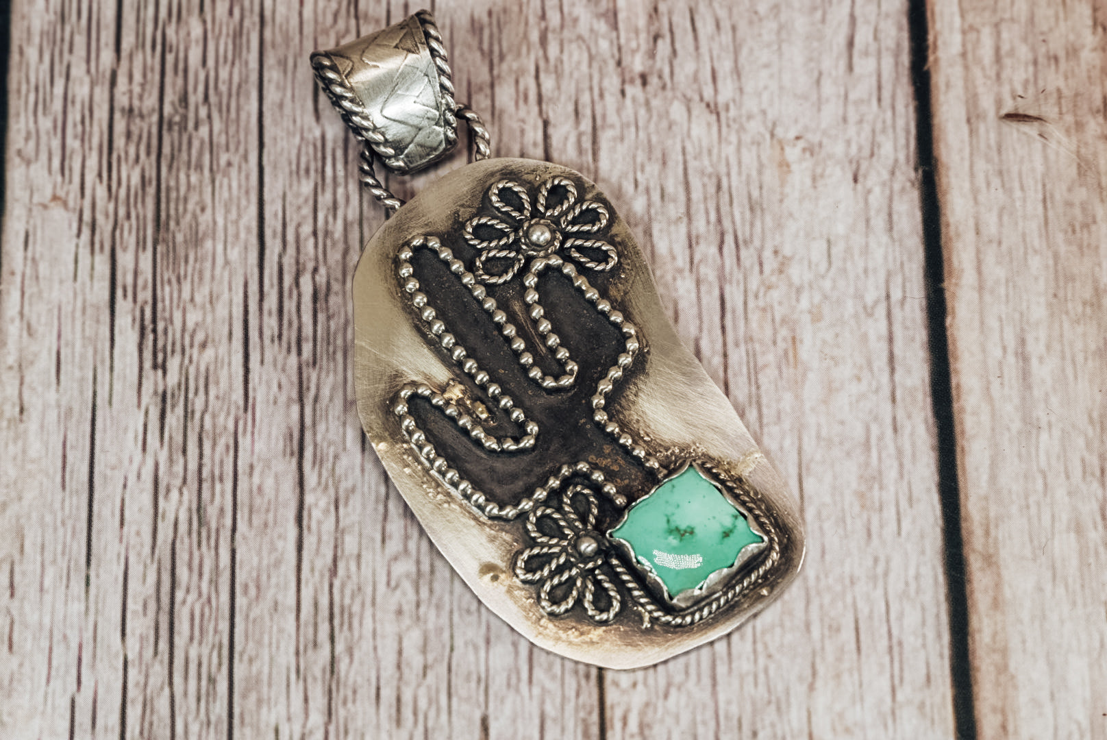 Handmade Sterling Silver Easter Blue Turquoise Cactus Pendant | Desert Flower Pendant | Jennifer’s Silver Legends Collection
