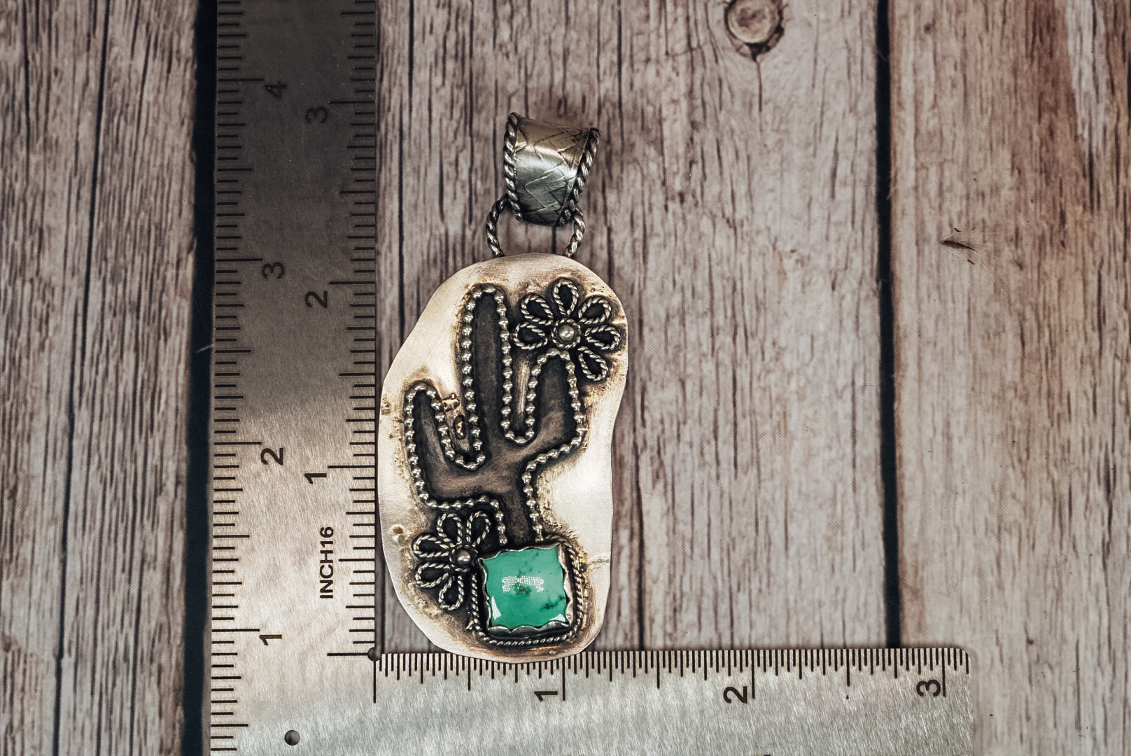 Handmade Sterling Silver Easter Blue Turquoise Cactus Pendant | Desert Flower Pendant | Jennifer’s Silver Legends Collection
