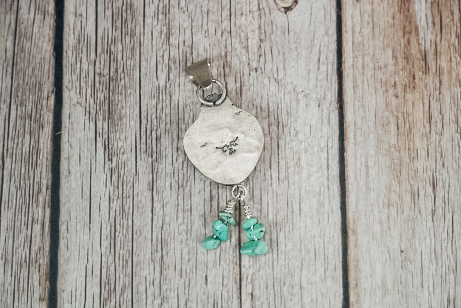 Handmade Sterling Silver Fossilized Coral Heart Pendant with Pink Conch & Kingman Turquoise Dangles