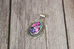 Handmade Sterling Silver Carnival Cotton Candy Composite Stone Pendant | Southwestern Statement Pendant