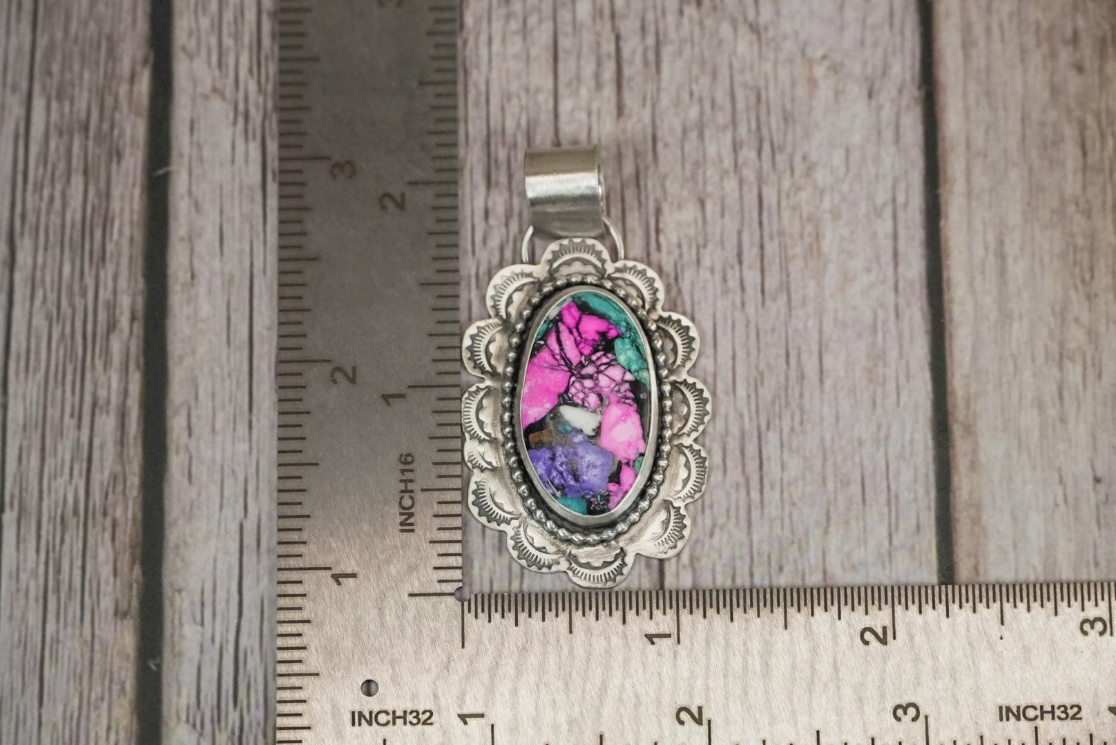 Handmade Sterling Silver Carnival Cotton Candy Composite Stone Pendant | Southwestern Statement Pendant