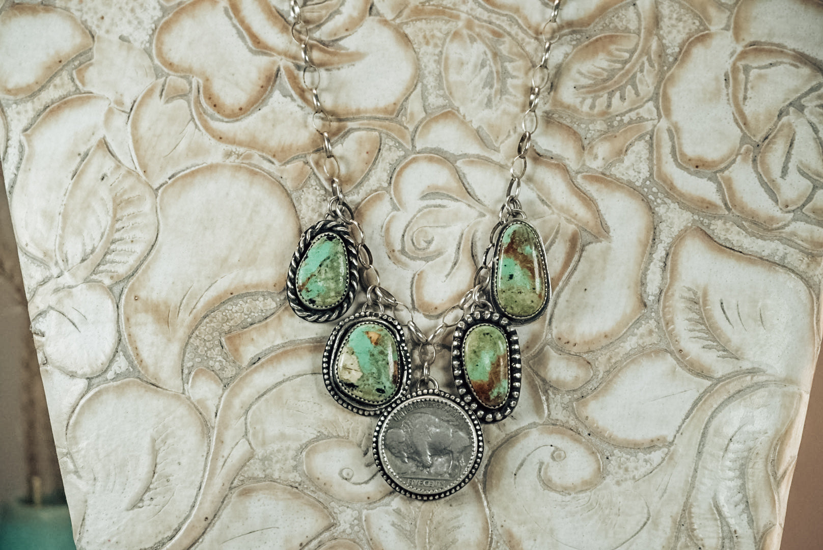 Handmade Sterling Silver Necklace | Baja Blue Turquoise Charm Necklace | 14" Chain
