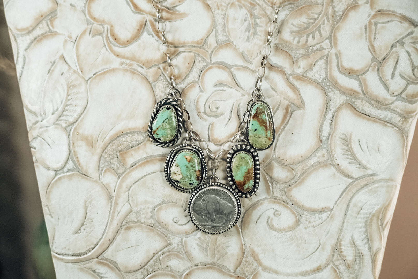 Handmade Sterling Silver Necklace | Baja Blue Turquoise Charm Necklace | 14" Chain