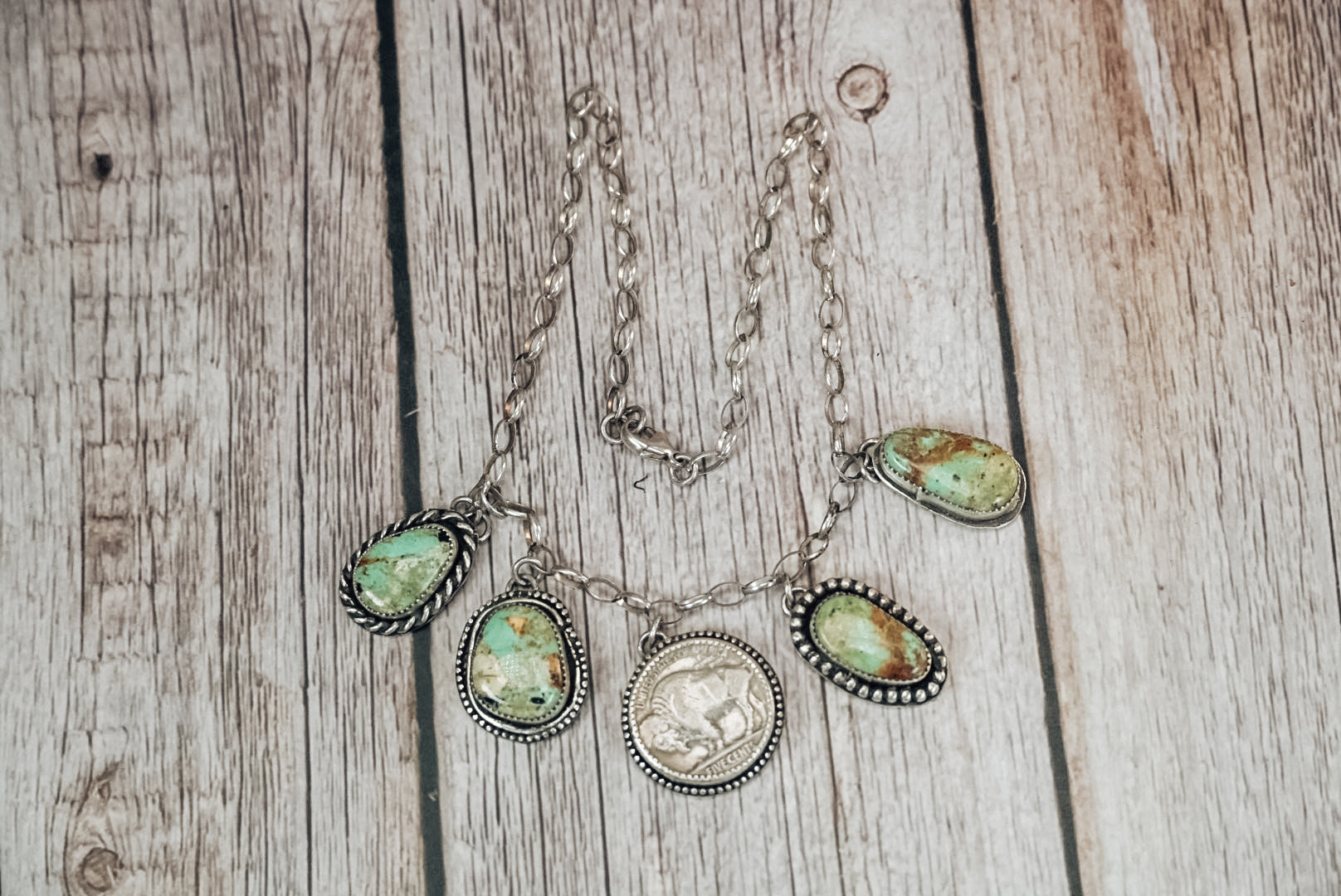 Handmade Sterling Silver Necklace | Baja Blue Turquoise Charm Necklace | 14" Chain