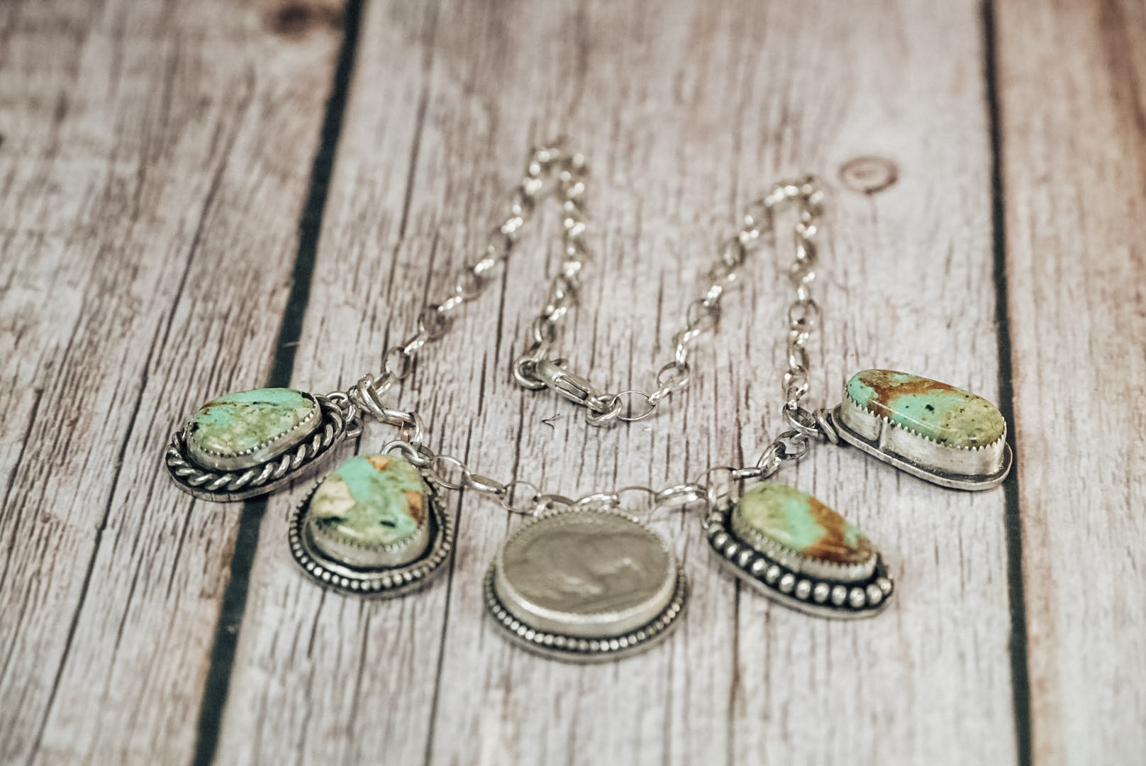 Handmade Sterling Silver Necklace | Baja Blue Turquoise Charm Necklace | 14" Chain