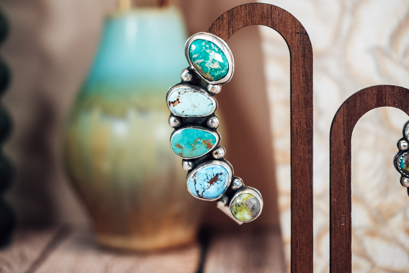 Handmade Sterling Silver Turquoise Ear Crawler & Stud Set | Variscite, Royston, Kingman & Golden Hills