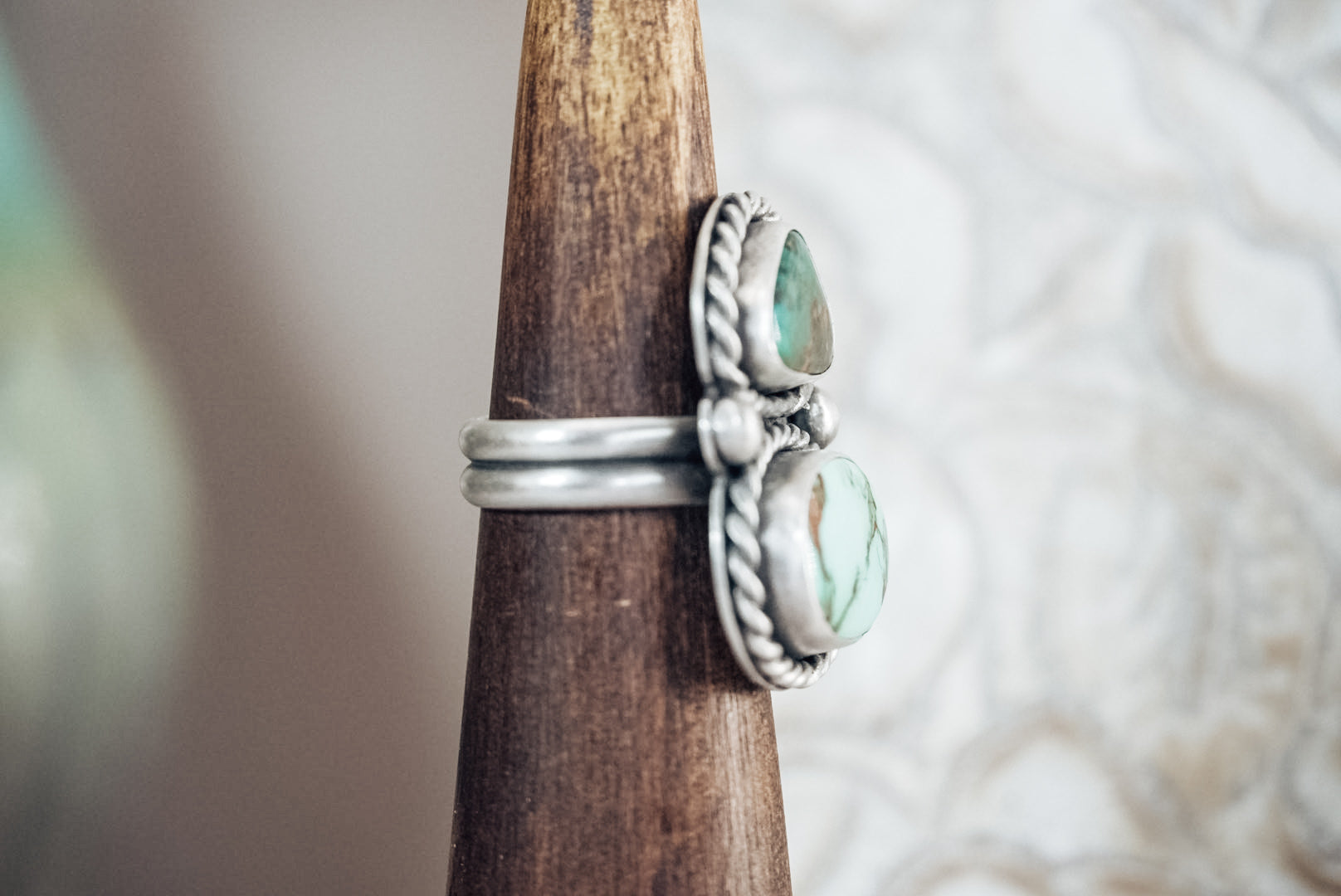 Handmade Sterling Silver Royston Turquoise Ring | Adjustable Double Stone Statement Ring