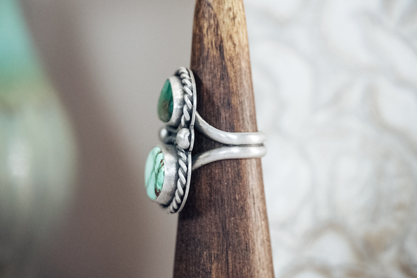 Handmade Sterling Silver Royston Turquoise Ring | Adjustable Double Stone Statement Ring