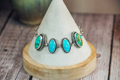 Handmade Sterling Silver Turquoise Bracelet with Royston & Kingman Turquoise | Handmade Chain | 5.75"