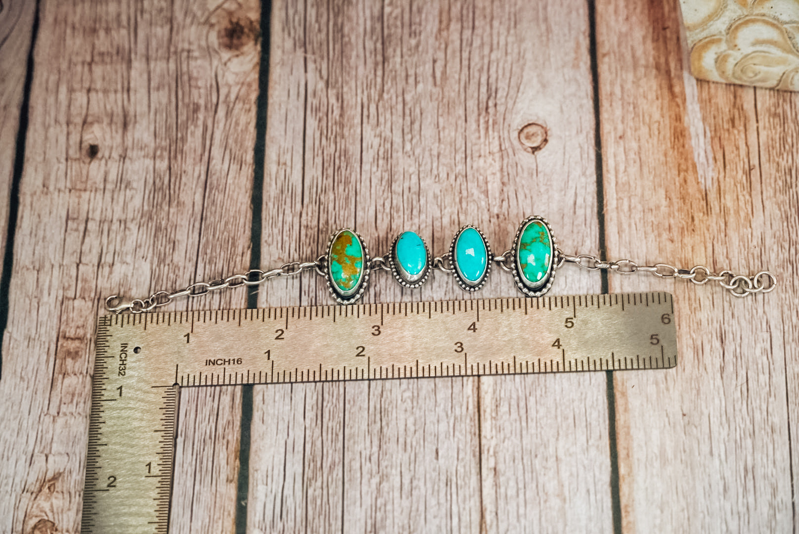 Handmade Sterling Silver Turquoise Bracelet with Royston & Kingman Turquoise | Handmade Chain | 5.75"
