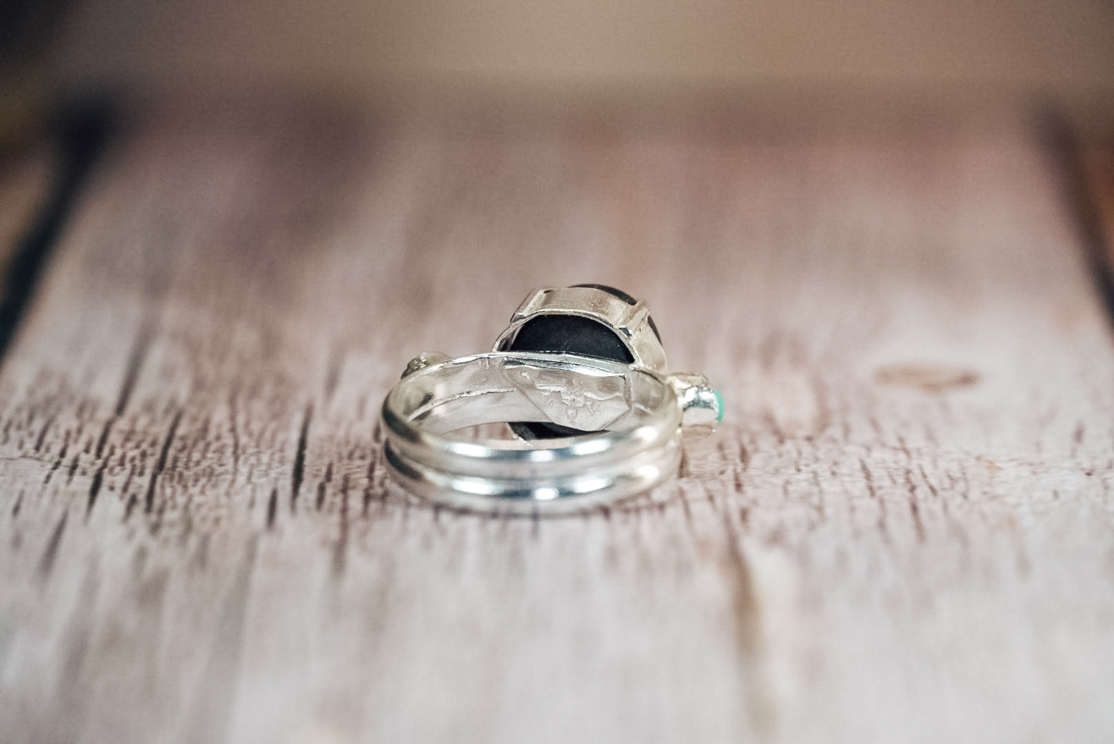 Handmade Sterling Silver Ring with Star Sapphire + Kingman Turquoise | Western Statement Ring | Size 8.5