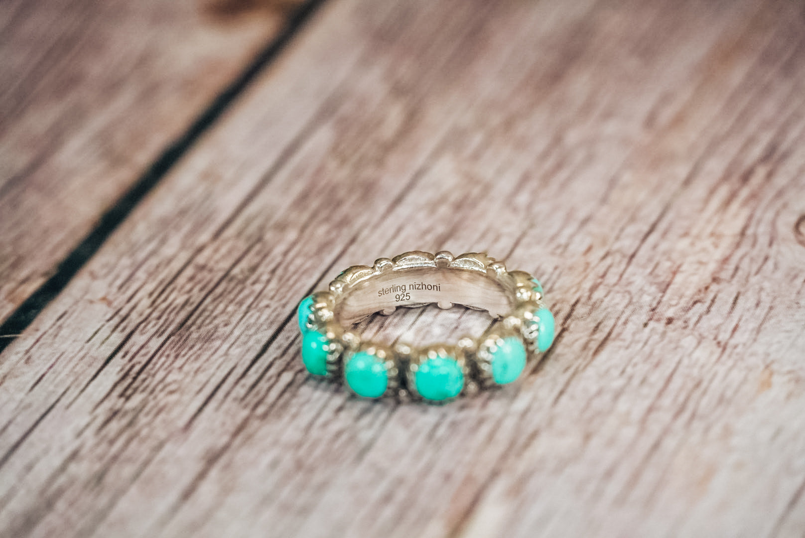 Personal Destash Collection |Sterling Silver Turquoise Eternity Band Ring |  Stacking Ring | Size 8.25
