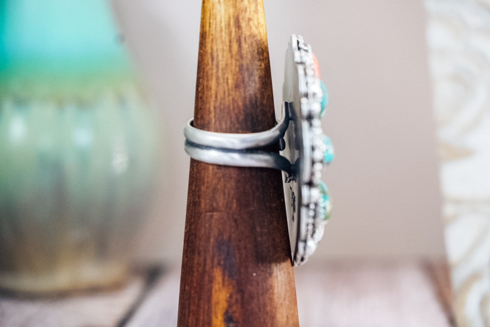 Handmade Sterling Silver Ring with Spiny Oyster & Turquoise | Western Statement Cluster Ring | Size Adjustable