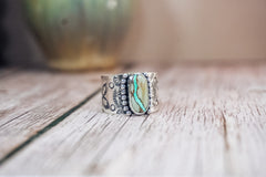 Handmade Sterling Silver Ribbon Royston Turquoise Ring | Western Stamped Statement Ring | Size 10.5