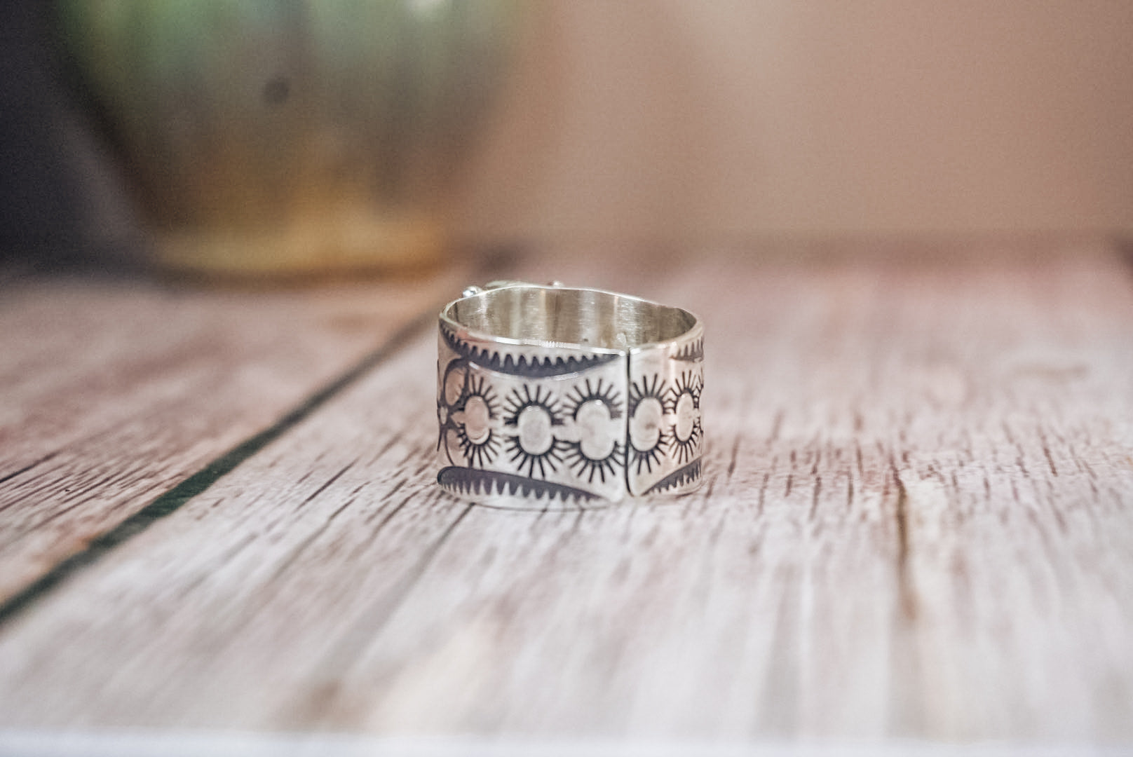 Handmade Sterling Silver Ribbon Royston Turquoise Ring | Western Stamped Statement Ring | Size 10.5
