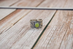 Handmade Sterling Silver Turquoise Ring | Western Stamped Statement Ring | Size 7.5