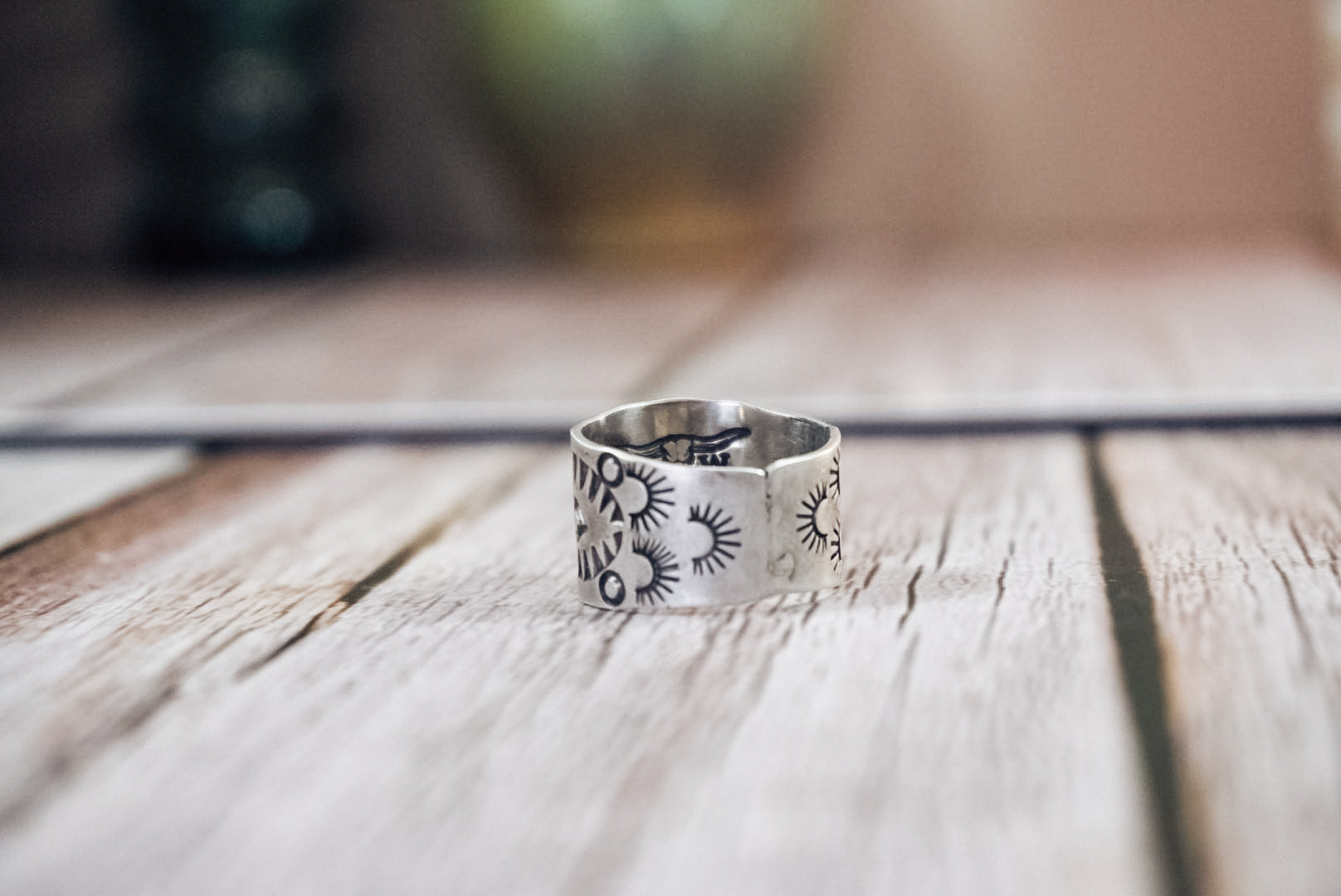 Handmade Sterling Silver Turquoise Ring | Western Stamped Statement Ring | Size 7.5