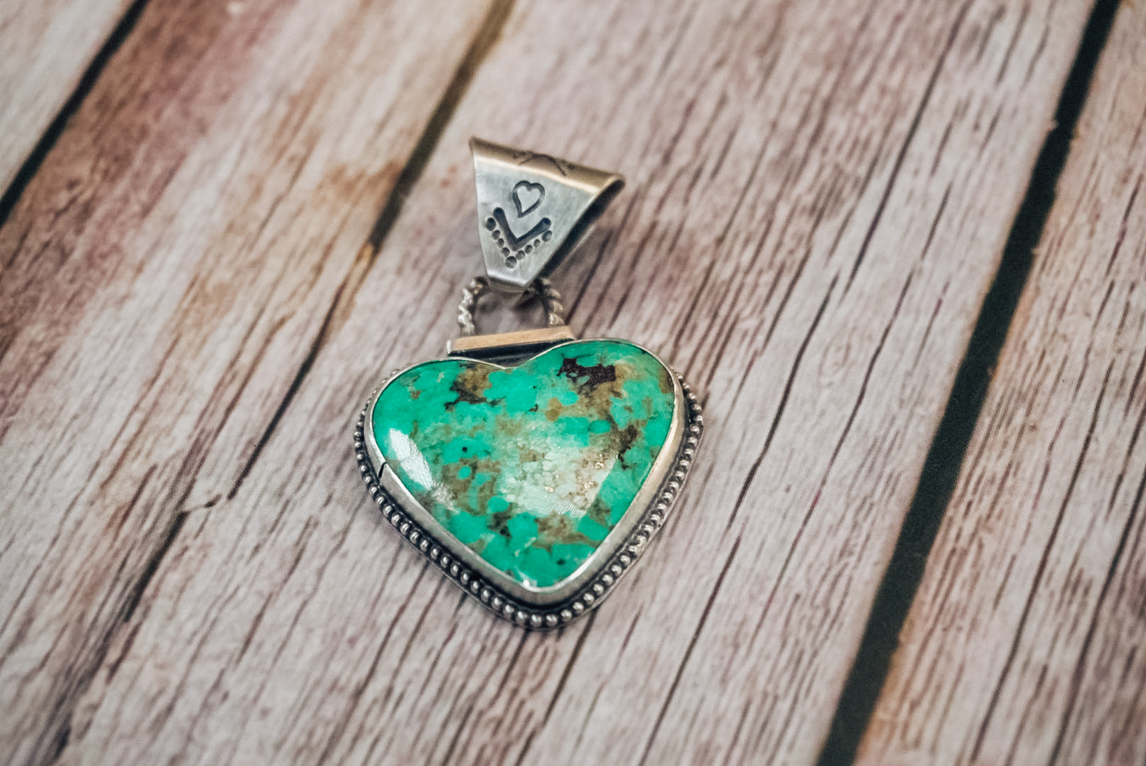 Handmade Sterling Silver Pilot Mountain Turquoise Heart Pendant | Western Turquoise Pendant