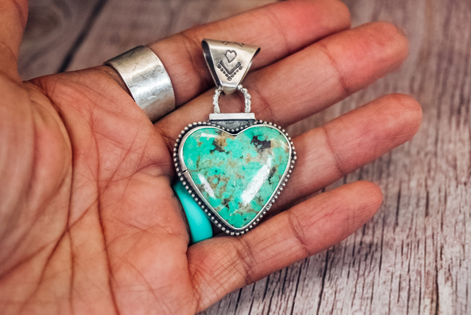 Handmade Sterling Silver Pilot Mountain Turquoise Heart Pendant | Western Turquoise Pendant