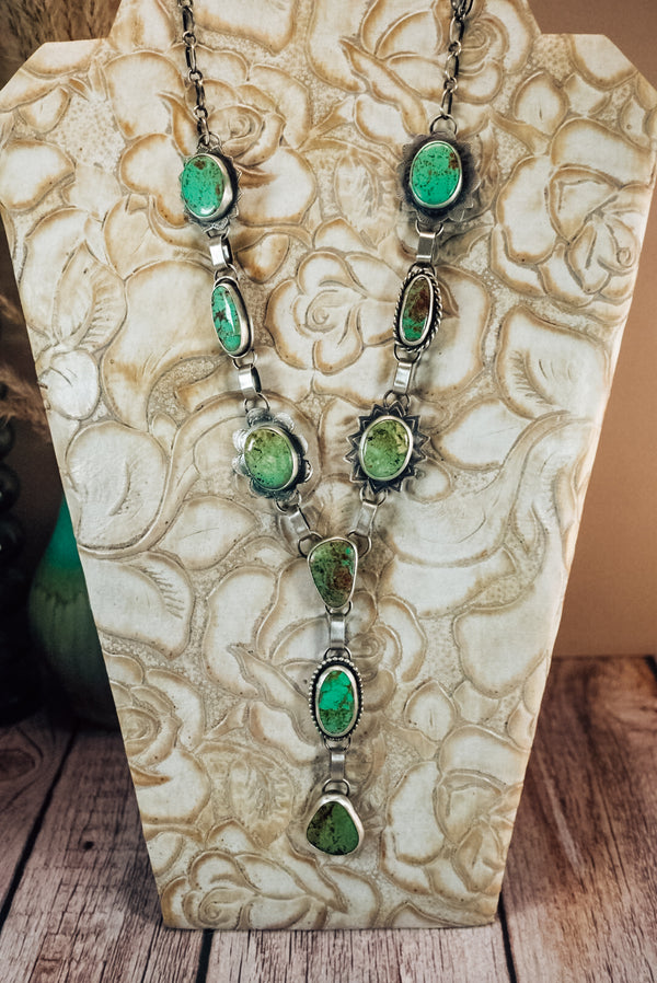 Handmade Sterling Silver Baja Turquoise Necklace | Baja Turquoise Lariat Statement Necklace | 22" Chain