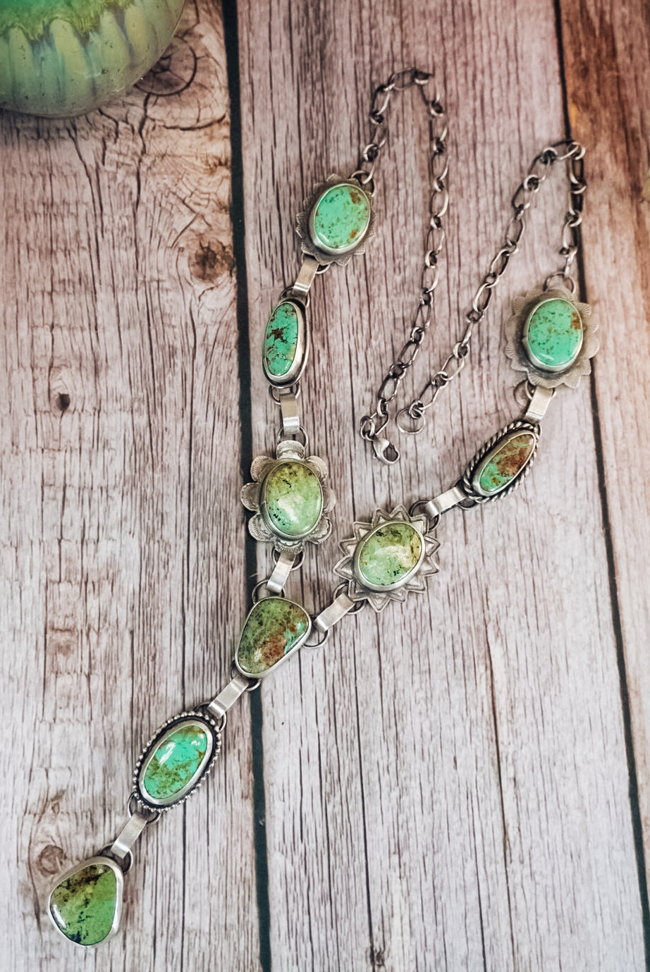 Handmade Sterling Silver Baja Turquoise Necklace | Baja Turquoise Lariat Statement Necklace | 22" Chain