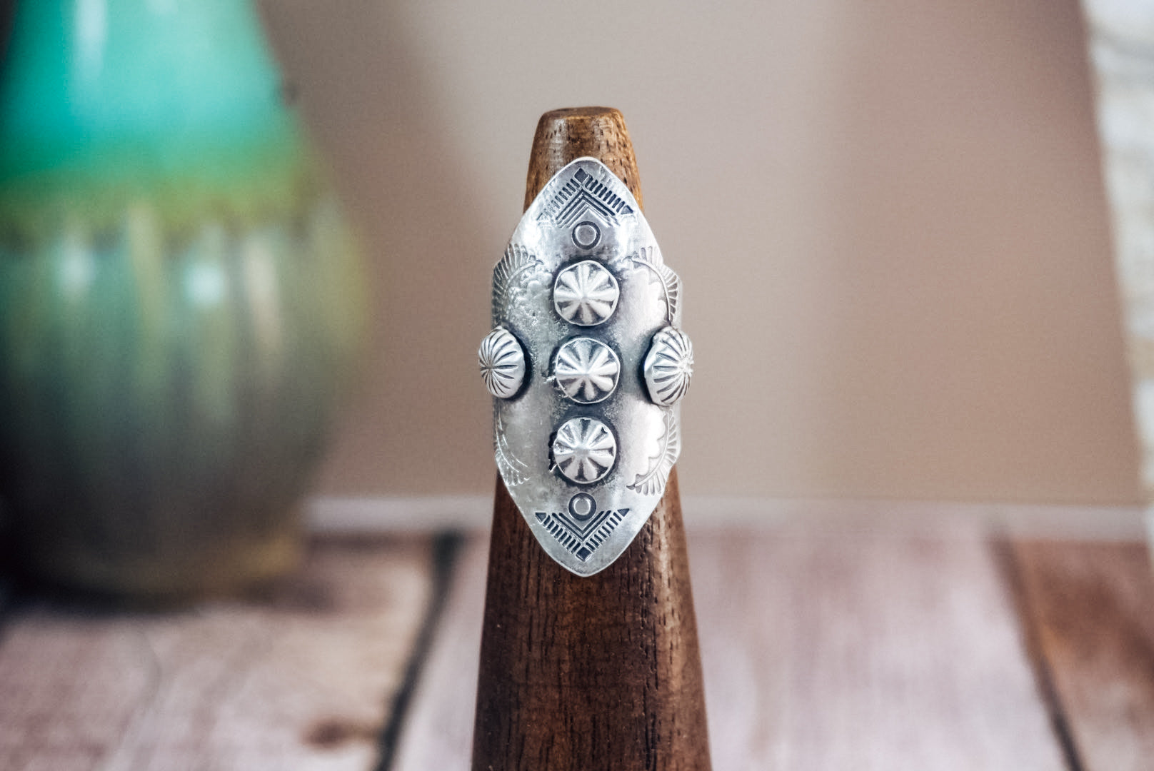 Handmade Sterling Silver Saddle Ring | Western Stamped Statement Ring | Size 6.5