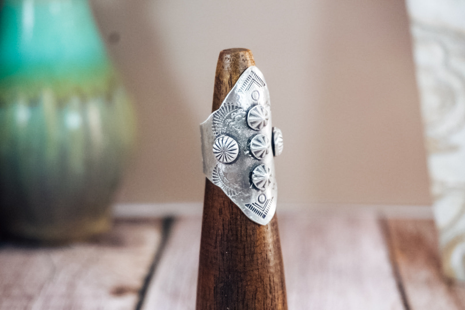 Handmade Sterling Silver Saddle Ring | Western Stamped Statement Ring | Size 6.5