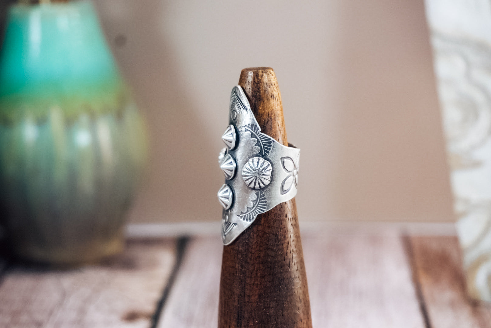 Handmade Sterling Silver Saddle Ring | Western Stamped Statement Ring | Size 6.5