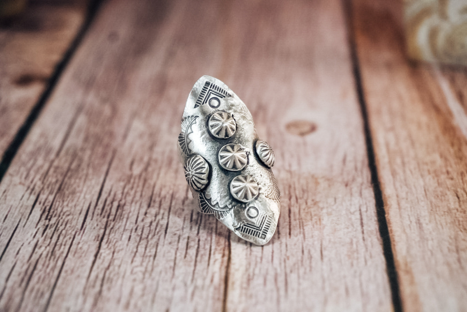 Handmade Sterling Silver Saddle Ring | Western Stamped Statement Ring | Size 6.5