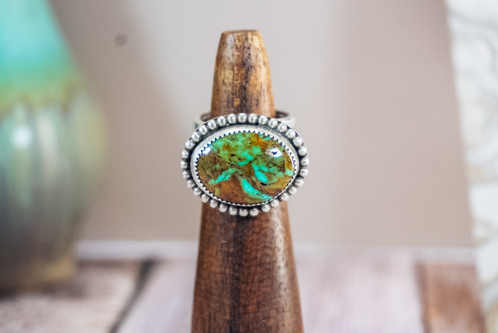 Handmade Sterling Silver Kingman Turquoise Ring | Western Stamped Statement Ring | Size 6.75