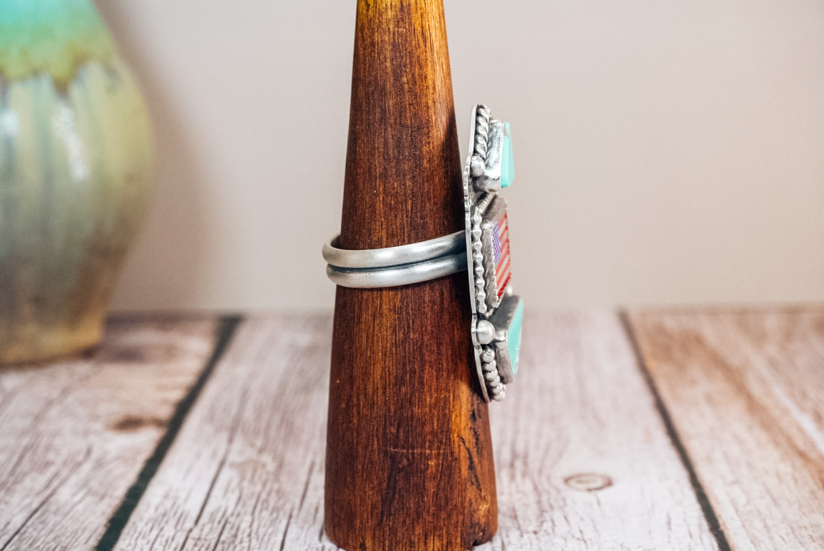 Handmade Sterling Silver American Flag Ring | Turquoise Statement Ring | Lapis, Mother of Pearl & Red Coral Flag | Size Adjustable