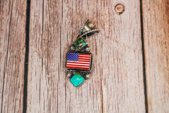 Handmade Sterling Silver American Flag Pendant | Turquoise Statement Pendant | Lapis, Mother of Pearl & Red Coral Flag