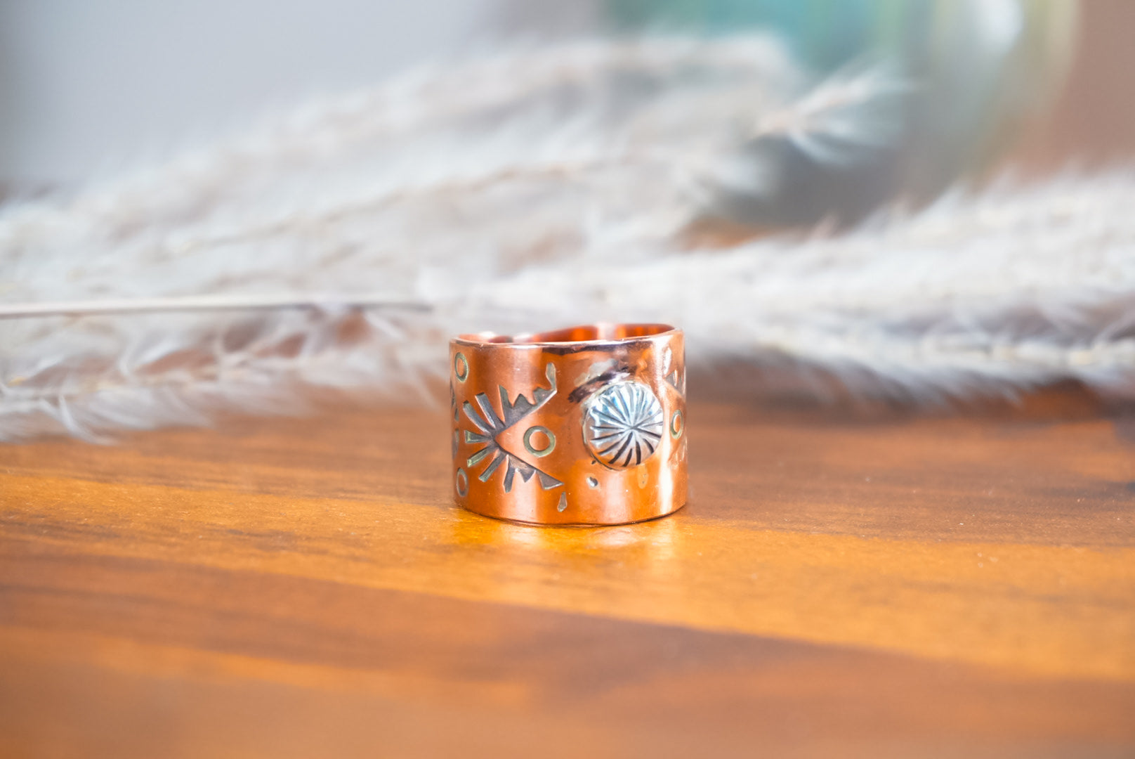 Handmade Copper Ring with Sterling Silver Accents | Western Statement Ring | Size 8.5