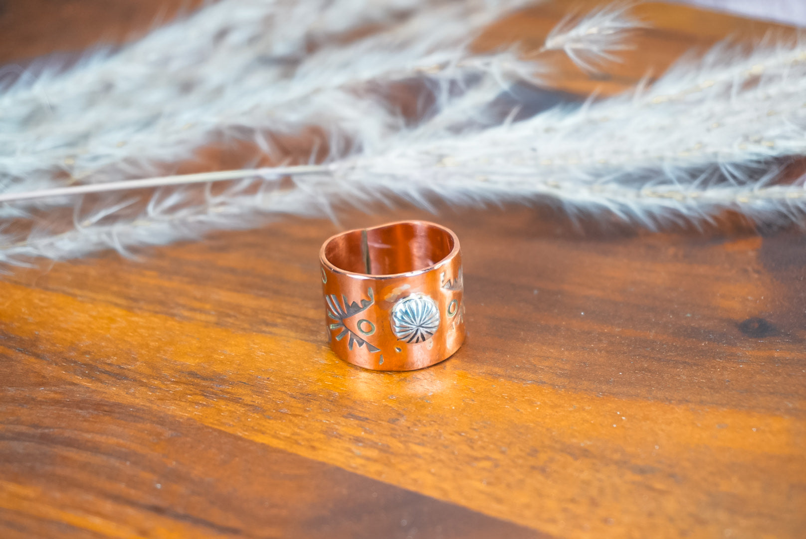 Handmade Copper Ring with Sterling Silver Accents | Western Statement Ring | Size 8.5