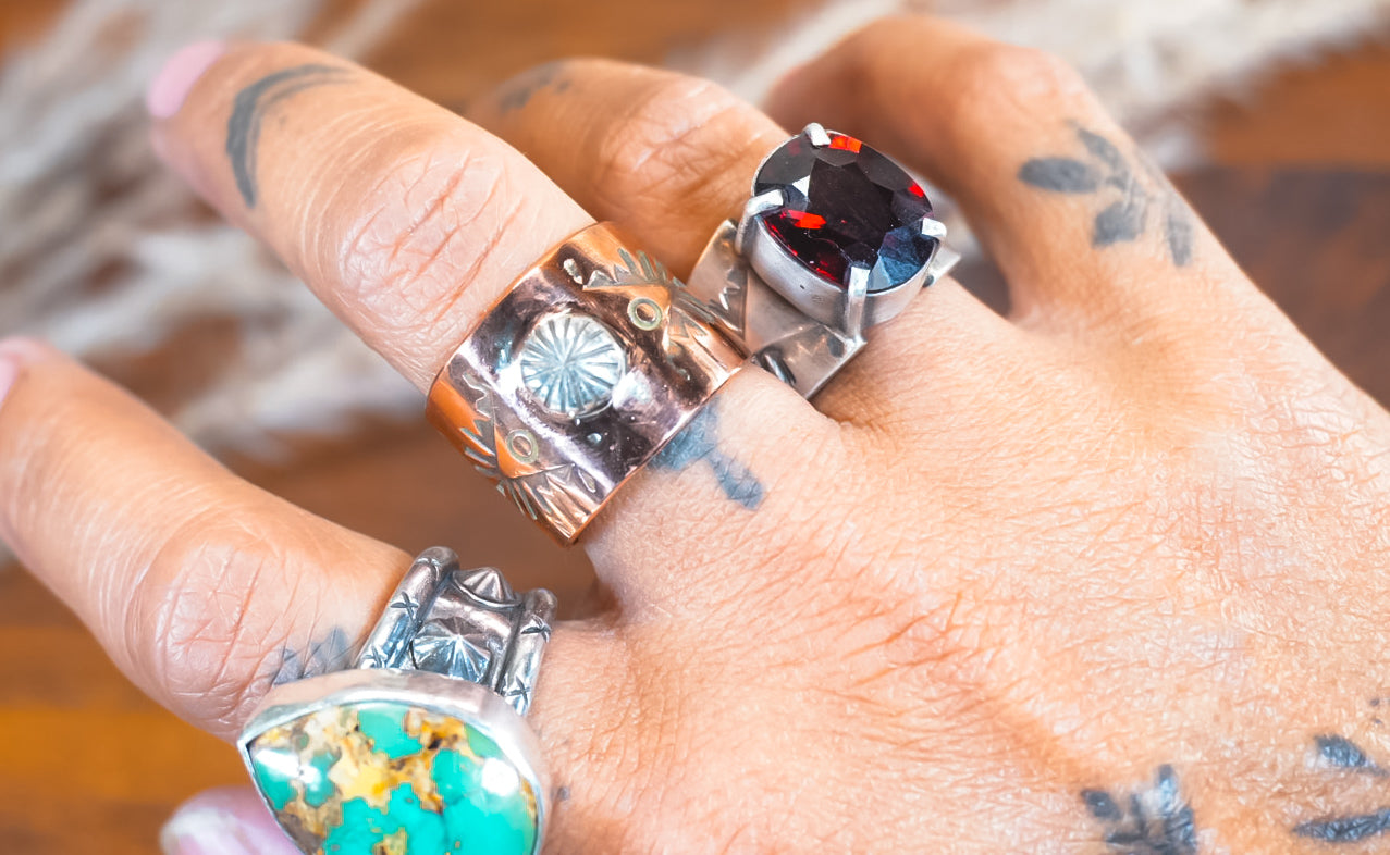 Handmade Copper Ring with Sterling Silver Accents | Western Statement Ring | Size 8.5