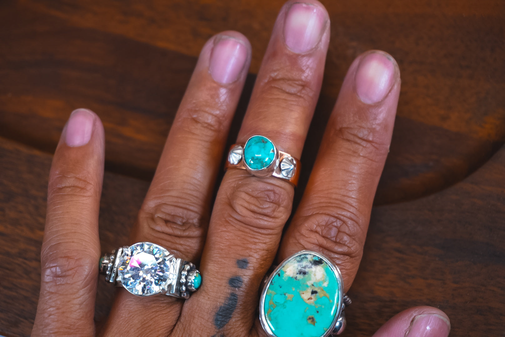 Handmade Copper Ring with Sterling Silver Accents | Kingman Turquoise Daily Ring | Size 8