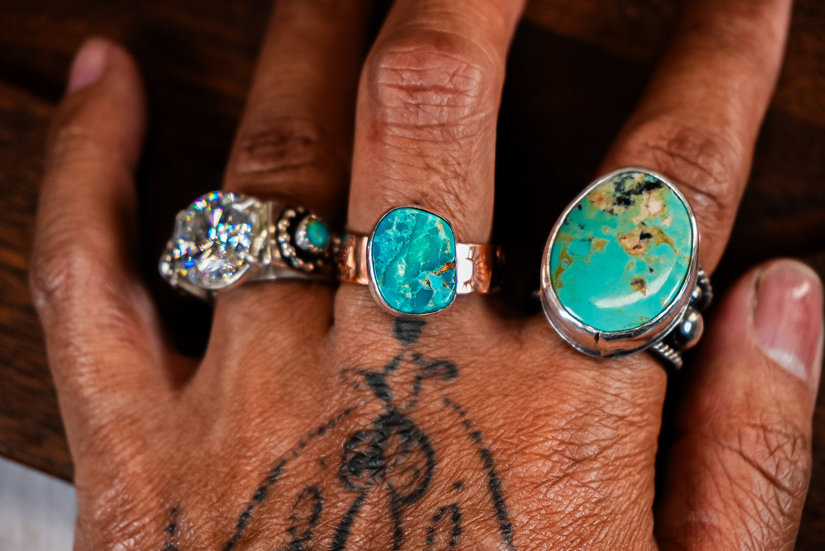 Handmade Copper Ring with Sterling Silver Accents | Kingman Turquoise Daily Ring | Size 8