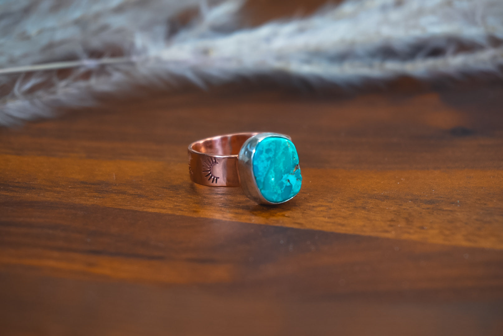 Handmade Copper Ring with Sterling Silver Accents | Kingman Turquoise Daily Ring | Size 8