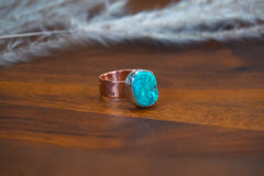Handmade Copper Ring with Sterling Silver Accents | Kingman Turquoise Daily Ring | Size 8