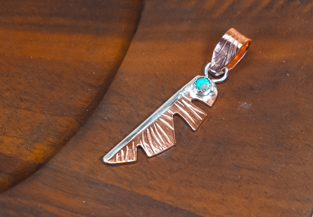 Handmade Copper Pendant with Sterling Silver Accents | Turquoise Daily Pendant