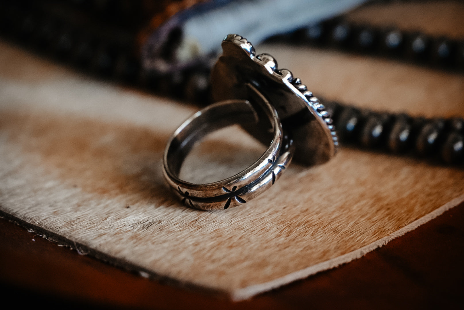 Handmade Sterling Silver Copper Spiny Oyster Turquoise Dahlia Ring | Western Stamped Statement Ring | Size Adjustable