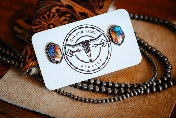 Handmade Sterling Silver Copper Spiny Oyster Earrings | Western Statement Stud Earrings