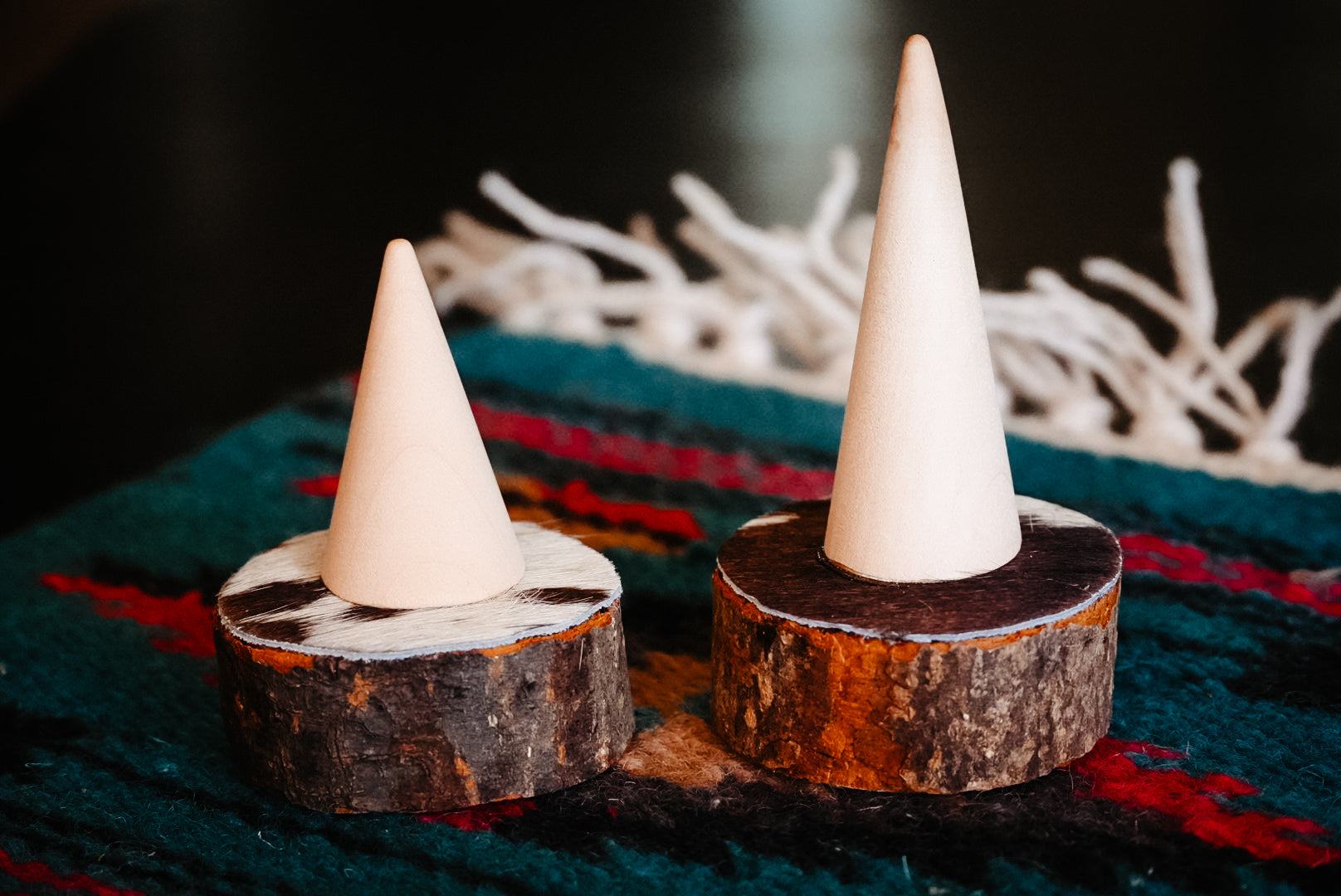 Handmade Cowhide Ring Cone Holder Set | Short & Tall Western Ring Display | The Legend Display Collection