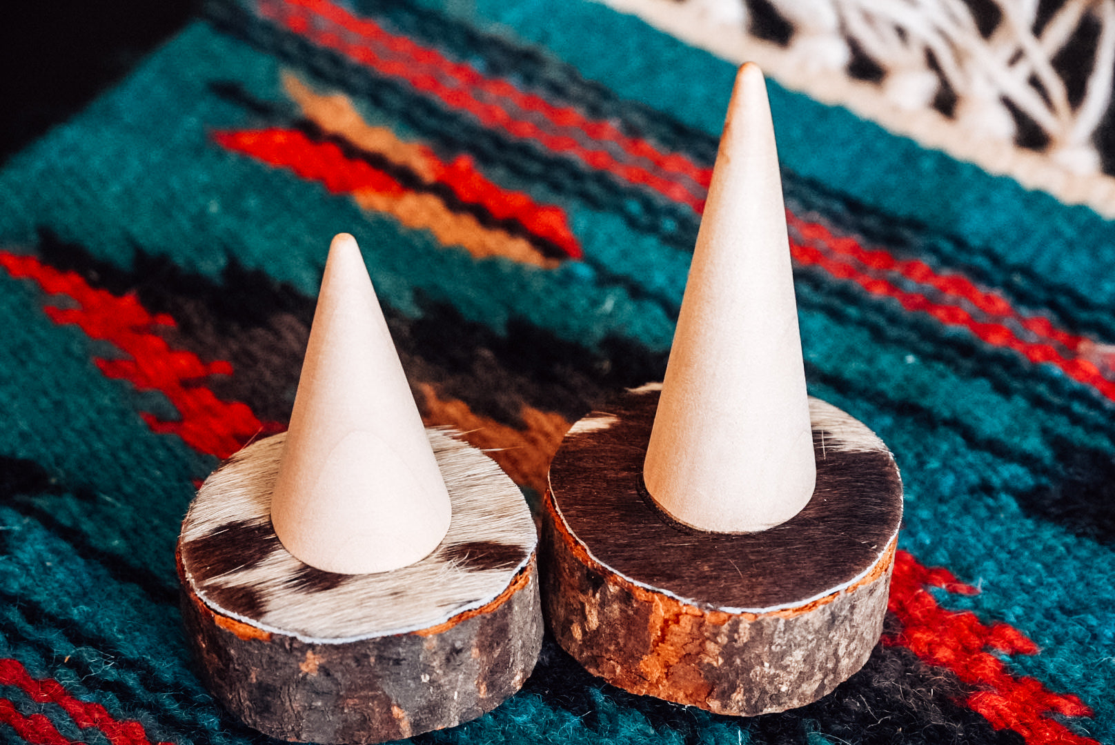 Handmade Cowhide Ring Cone Holder Set | Short & Tall Western Ring Display | The Legend Display Collection